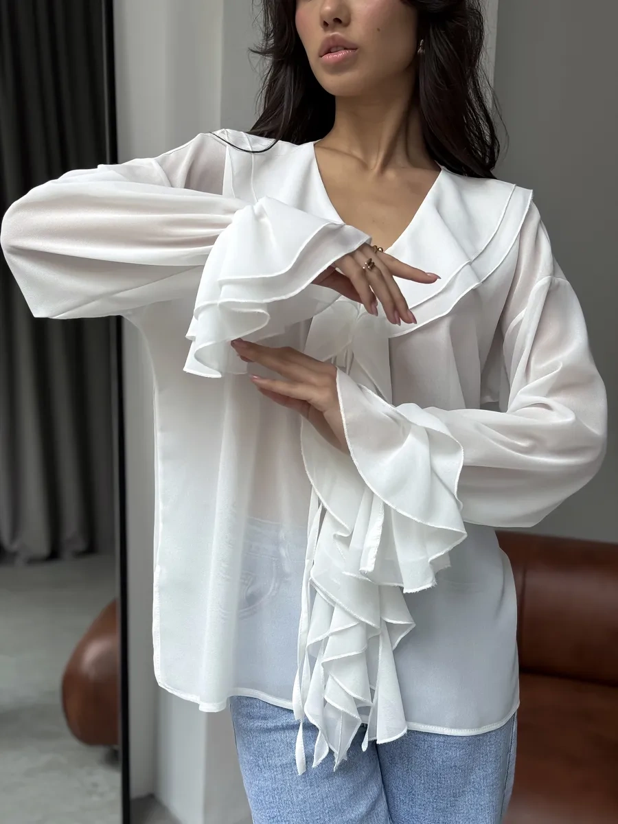 Masya Beyaz Fırfırlı Şık Bluz 449250351 Beyaz