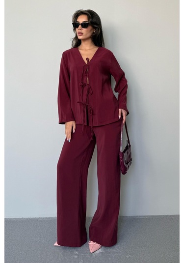 Madmext Bordo Önü Bağlamalı Alt Üst Takım Mg2473 Bordo