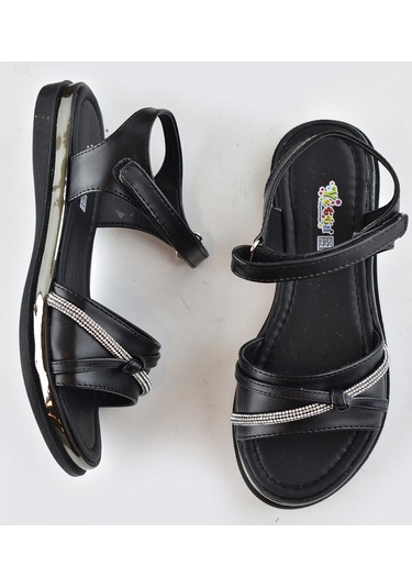 667e Ortopedik Taban Kız Çocuk Sandalet Terlik Düğün Abiye Gündelik Vetta Siyah