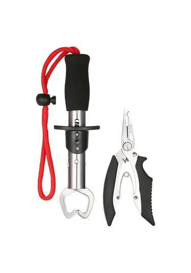 Lemestar Stahl Fischzange Set: Hak Entfernen, Draht Schneiden, Fisch Greifen Schwarz Greifer + Messer