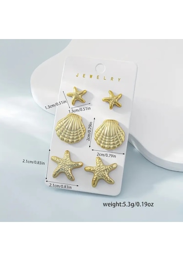 Deniz Yıldızı İstiridye 6 Parça Küpe Seti