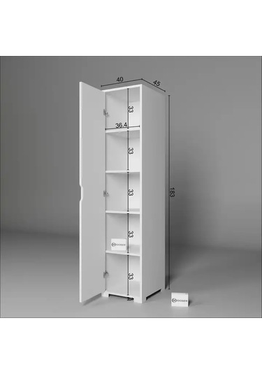Duru 40 Cm Mat Beyaz 5 Raflı Kiler Tek Kapılı Banyo Ve Elbise Dolabı - Gardırop Beyaz
