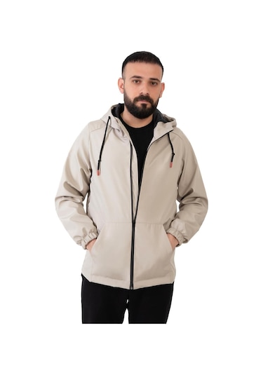 Freemen Erkek Taş Içi Astarlı Kanguru Cepli Su Ve Rüzgar Geçirmez Kapüşonlu Cepli Yağmurluk Taş