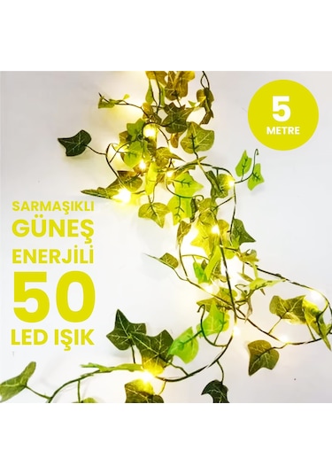 Upway 5 Metre Doğal Sarmaşık Yapraklı Su Geçirmez Dekoratif 50 Led Lamba Sarı