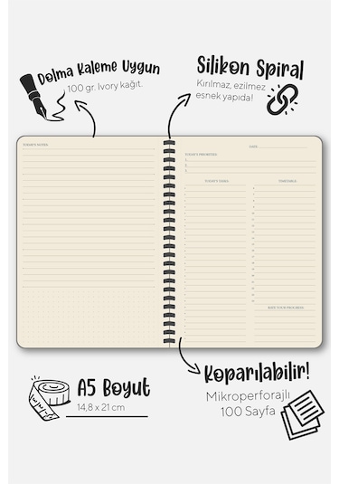 Sylcon Spiralli Defter Focus . Pp.100 Gr. Ivory,a5 Siyah Siyah1