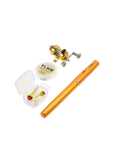 Dianziye Alüminyum Fiberglas Mini Balıkçılık Seti - Kalem Tipi Olta + Makara + İp + Yem Kutusu, 99cm Uzunluk, 1kg Yük Kapasitesi Altın