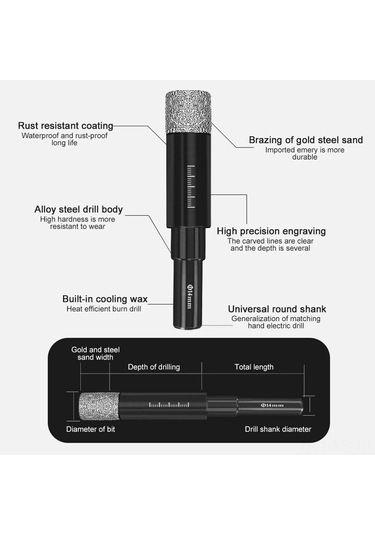 Yunboo 12mm Diamantlı Seramik, Granit, Cam Delme Aleti - Kuru Delme, Sıvı Gerektirmeyen, Dayanıklı, Elektrik Matkap Uyumlu