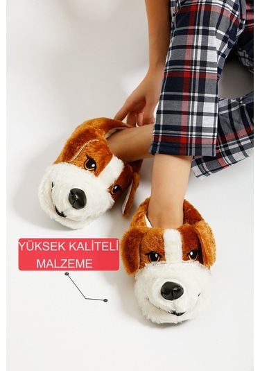 Devida Yumuşak Taban Sevimli Köpek Kadın Panduf Kahverengi