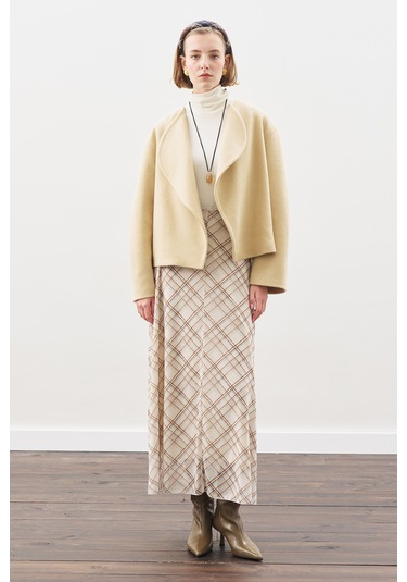 Desenli Tül Etek Bej Ekose Bej Ekose