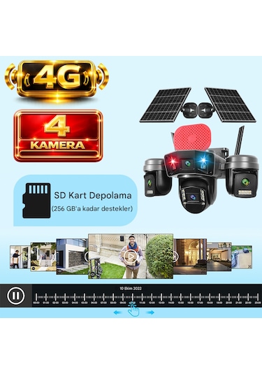O-kam Ok336 Premium Serisi 12mp 4 Kameralı 4g Çift Solar Panel Gece Görüş 1 Yıl +128gb Hafıza