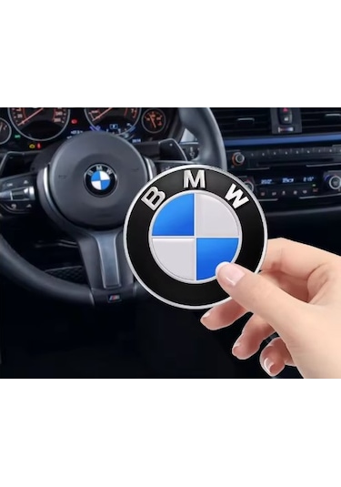 Bmw Mavi Logo Araba Direksiyon Amblem Etiket 45 Mm 4,5 Cm 1 Adet Siyah