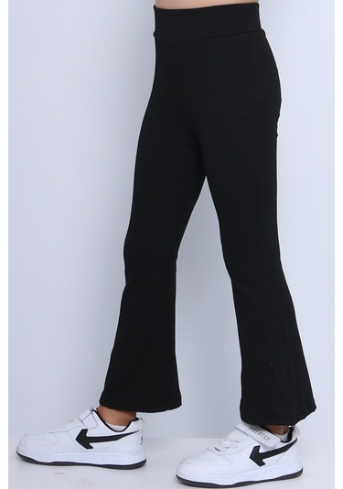 Kız Çocuk Tayt İspanyol Paça Düz Renk D17 Siyah