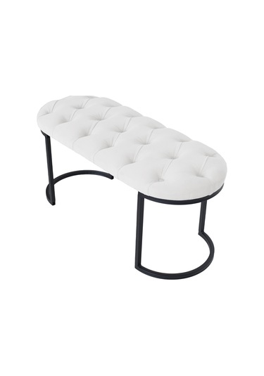 Elısse Black Puf - Metal Ayaklı Kapitoneli Model Puf, Beyaz Bench