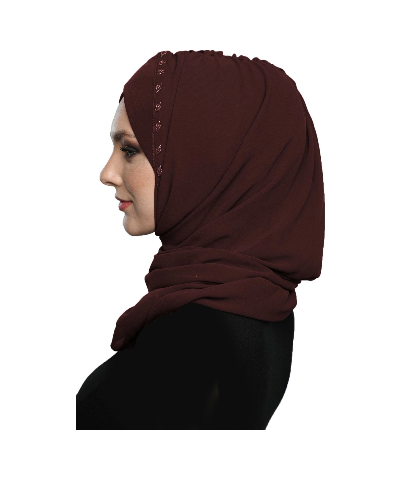 Şallı Takmatik Taşlı Kahve Hazır Türban Tesettür Bone Namaz Örtüsü Kahve