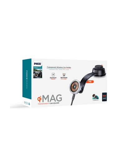 Phixi Force M18 15w Hızlı Şarj Kablosuz Araç Şarj Cihazı Tutucu, Manyetik Katlanabilir Telefon Tutucu