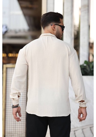Tex Republic Erkek Krem Rahat Kesim Dokulu Oversize Salaş Aerobin Gömlek Krem