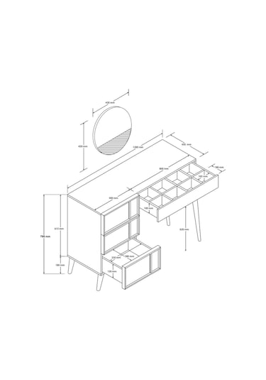 2250 Rose Aynalı Ahşap Ayaklı Mdf Çerçeveli Makyaj Masası Beyaz