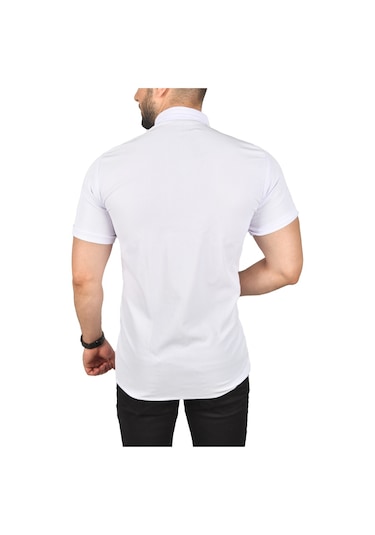 Deepsea Erkek Beyaz Slim Fit Likralı Spor Gömlek Dar Kesim Jakar Kumaş Kısa Kol Gömlek 2500804 Beyaz