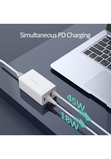 Symbee 65w Gallium Nitride Pd Şarj Aleti Beyaz Avrupa Standartı 4 Usb Port 2xtype-c + 2xusb-a Çoklu Cihaz Şarj Edici Siyah