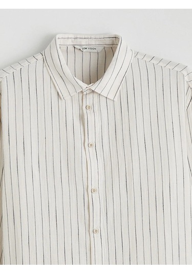 Lc Waikiki Ekru Regular Fit Çizgili Müslin Erkek Gömlek