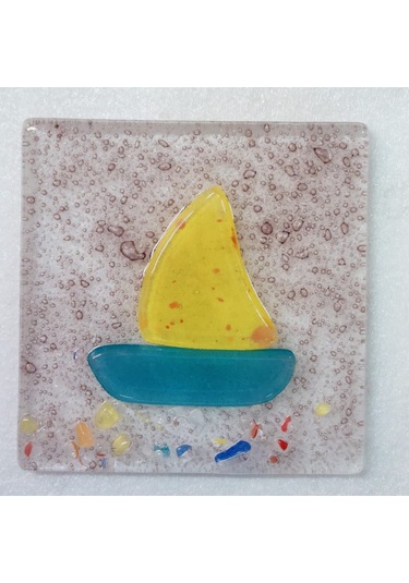 Şeker Portakalım Yelkenli Desenli Banyo Cam Gider Kapağı Süsü Tek