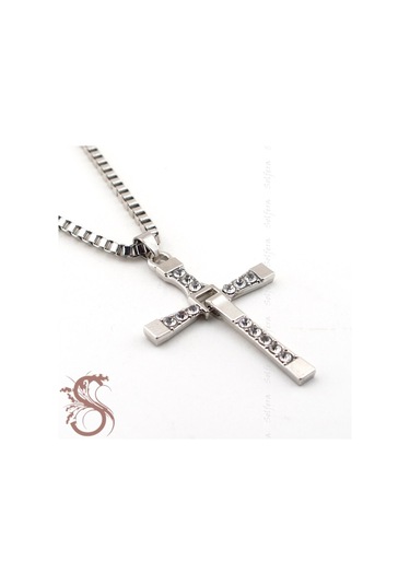 Solfera Solfera Kalin Zincirli Taşli Haç Kolye K709 Gümüş