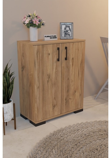 2 Kapaklı Çok Amaçlı Raflı Erzak Mutfak Dolabı - Atlantik Çam