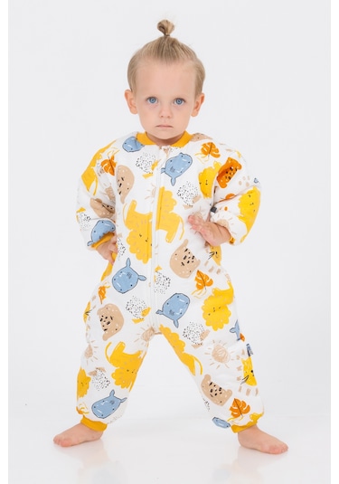 Kız Erkek Çocuk Kalın Elyaf Dolgulu 2.5 Tog Desenli Uyku Tulumu-sarı-beyaz Sarı - Beyaz
