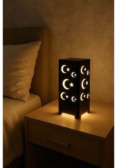 Hilal Ve Yıldız Desenli Kablolu Metal Gece Lambası Dekoratif Çocuk Odası Masa Lambası Tc