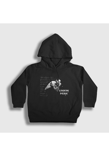 Presmono Unisex Çocuk Chester Linkin Park Kapüşonlu Sweatshirt Siyah