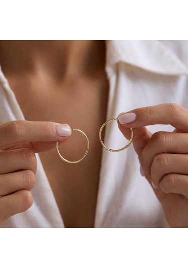 14k Altın Halka Küpe 1,2 Mm 2.8 Cm Gizli Kilit T14301 Renkli