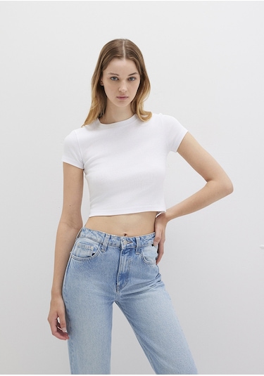 Mavi - Beyaz Basic Tişört 1600814-620 Beyaz