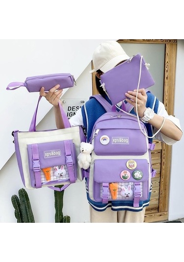 Xps&bag 4 Parça Okul Çantası Seti. Mor Mor
