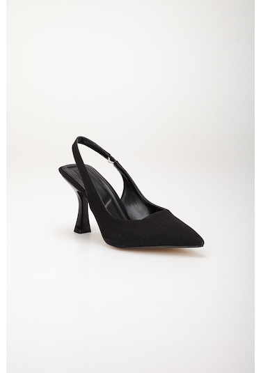 Saten Arka Açık Siyah Kadın Topuklu Ayakkabı-2739 - Siyah