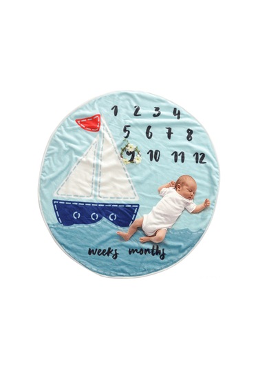 Dianziye Bebek Gelişimini Kaydetmek İçin Flanel Milyat Stones Battaniye - Fotoğraf Çekimleri İçin Gemi Desenli Arka Plan Çok Renkli