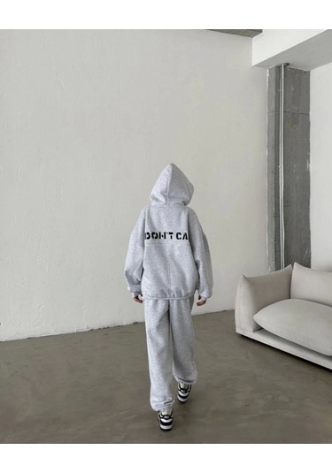Reka Moda Nakış İşlemeli Üç İplik Sweat Takım- Gri Gri