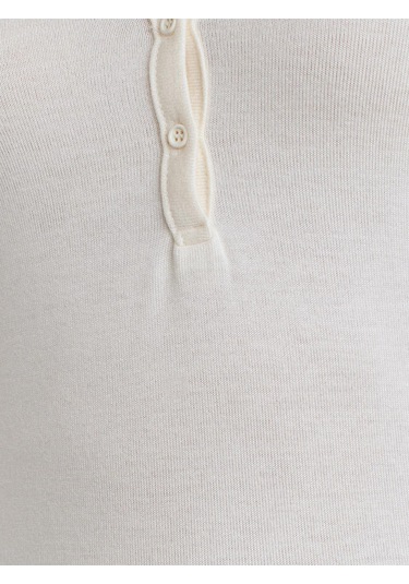 31544 Düğmeli Uzun Kollu Top-ekru-10693 Ekru