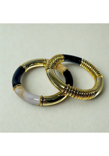 Siyah Gold Kemik Bileklik 2'li Gold