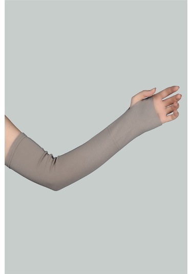 Altobeh Kesik Parmak Geçmeli Penye Kadın Tesettür Kolluk - Açık Vizon