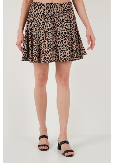 Lela Desenli Beli Lastikli Slim Fit Mini 2'Li Paket Bayan Şort Etek 5864024S2 Benetton-Leopar