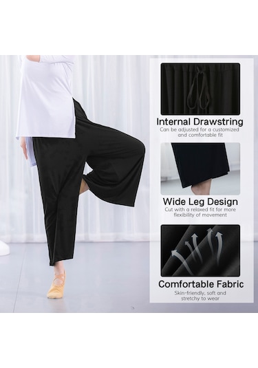 Gajeena Kadın Bol Paça Dans Pantolonu - Yumuşak, Esnek Bel, Rahat Ve Konforlu Koyu Yeşil Koyu Yeşil