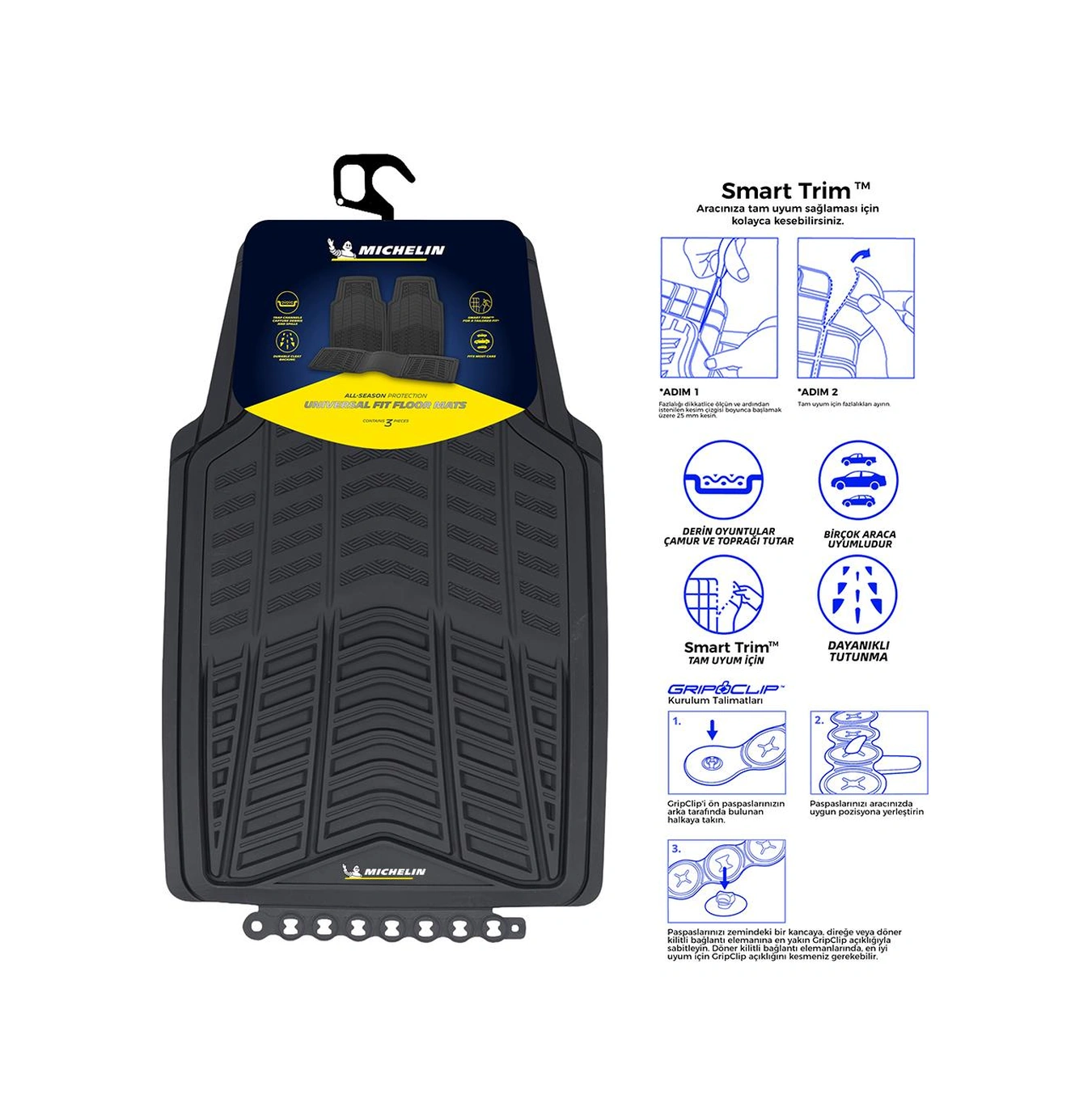 Michelin Mc33863 Tüm Araçlara Uyumlu 3 Parça Üniversal 3d Havuzlu Oto Paspas