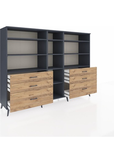 Hyperion Dolap 10 Raflı 6 Çekmeceli 220x44x163 Antrasit-antrasit Antrasit-antrasit/çam