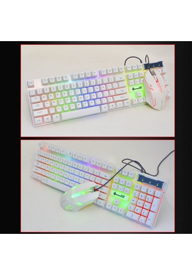 Springsun Beyaz Kablolu Oyun Klavye-fare Seti, 104 Tuş Rgb Arka Işık, Degrade Nefes Işıklı Mouse, Usb Bağlantı Diğer