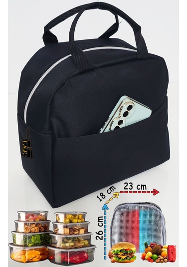 Anne Bebek Çocuk İçin Isı Yalıtımlı Termal Termoslu Yemek, Mama, Beslenme, Gıda Çantası Siyah - Siyah