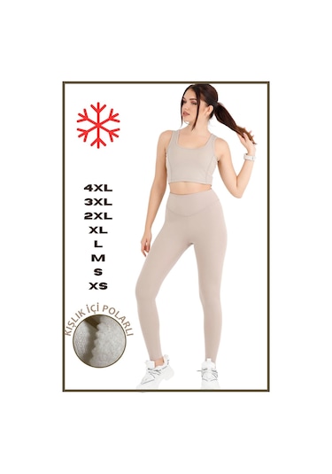 Kadın Kışlık Içi Polarlı Yüksek Bel Toparlayıcı Tayt Lacivert Curve High Waist Fleece Winter 1043 Taş