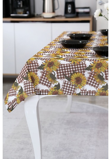 Sufre Sıvı Geçirmez Masa Örtüsü Sofra Bezi Sofra Örtüsü Piknik Örtüsü Ayçiçeği Kahve