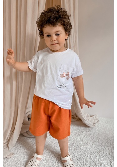 Babywom Unisex Oversize Yazlık Şortlu Basic Takım- Kiremit