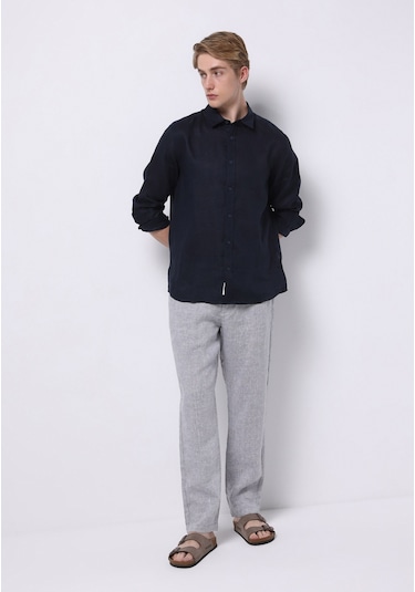 Colins Regular Fit Orta Bel Uzun Paça Erkek Keten Karışımlı Gri Pantolon Cl1074563 Q1.v2 Gra Gri