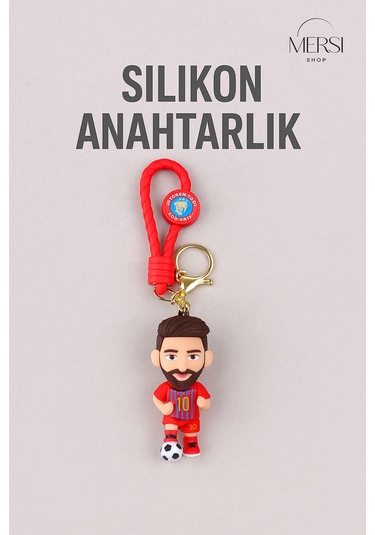 Silikon Futbolcu Figür Anahtarlık Çanta Ve Araba Anahtarlığı Sevimli Sporcu Anahtarlık Beyaz - Kırmızı